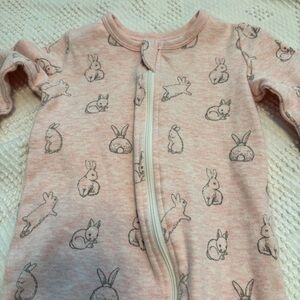 100% Organic Cotton Zippers Footed Pajamas- Pink Rabbit - Owlivia